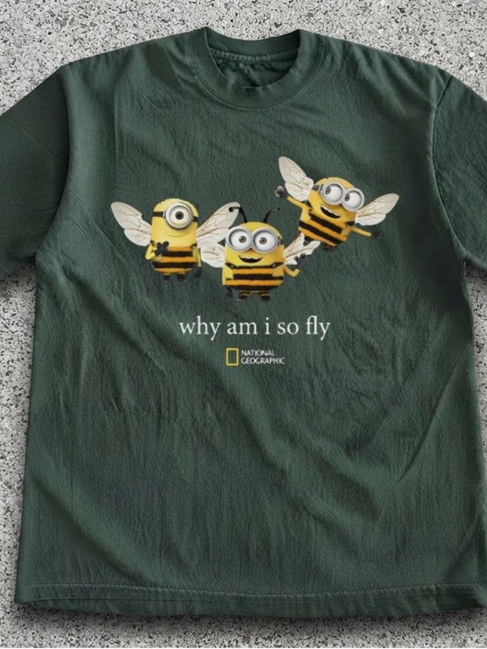 Gildan Dark Green Graphic Tee with Yellow & Black Bee Characters